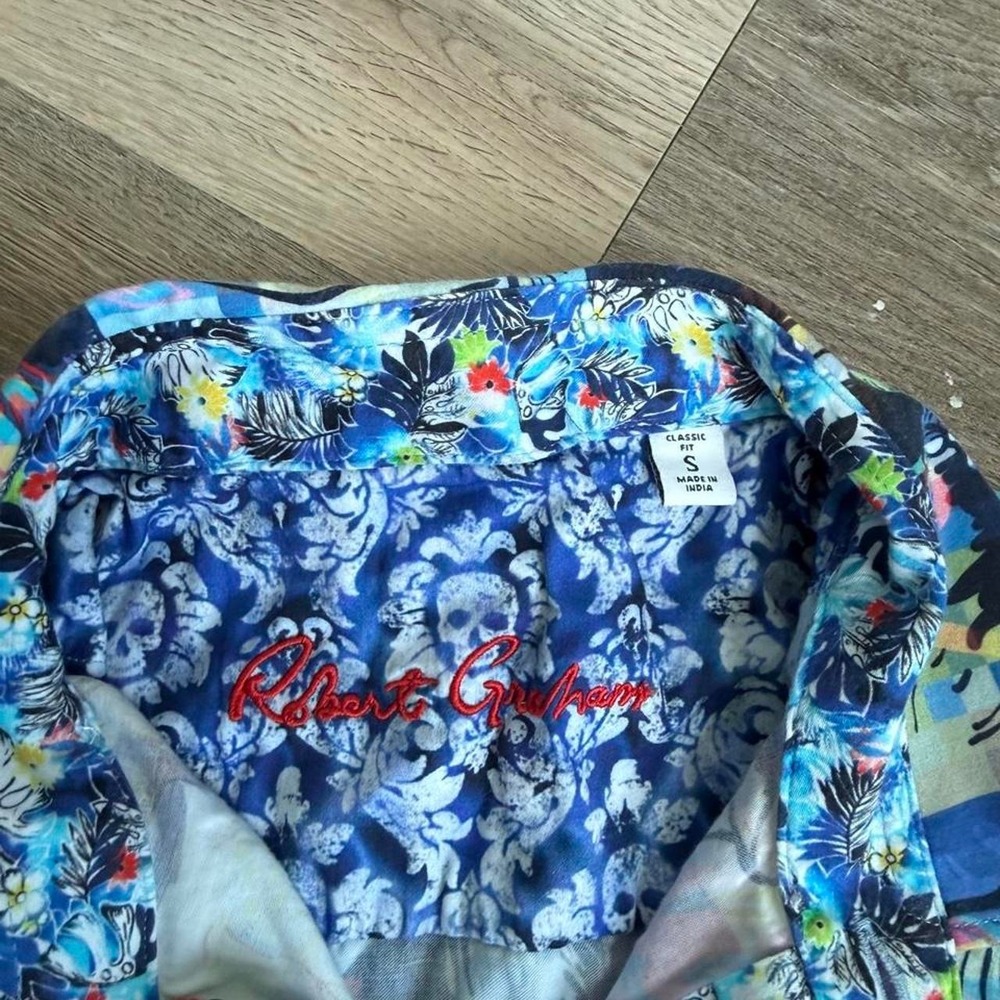 Robert Graham Mens Abstract Floral Print Button Up Shirt Blue Purple Small - Picture 3 of 6
